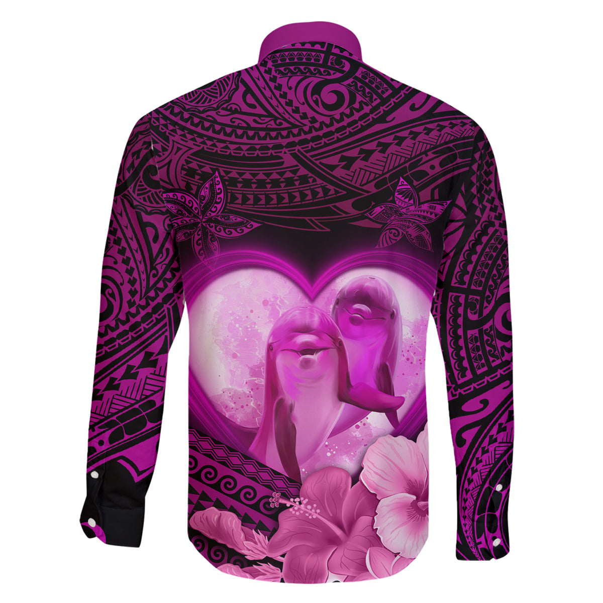Dolphin Couple Love Story Valentine Day Family Matching Mermaid Dress and Hawaiian Shirt With Polynesian Tribal Tattoo Pink Style LT03 - Polynesian Pride