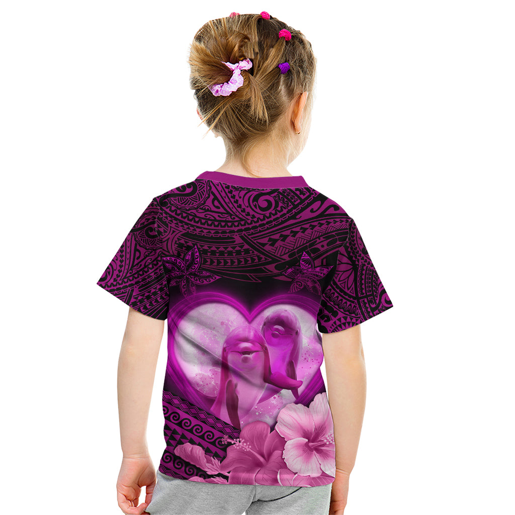 Dolphin Couple Love Story Valentine Day Kid T Shirt With Polynesian Tribal Tattoo Pink Style LT03 - Polynesian Pride
