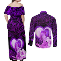 Dolphin Couple Love Story Valentine Day Couples Matching Off Shoulder Maxi Dress and Long Sleeve Button Shirt With Polynesian Tribal Tattoo Purple Style LT03 - Polynesian Pride