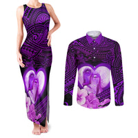 Dolphin Couple Love Story Valentine Day Couples Matching Tank Maxi Dress and Long Sleeve Button Shirt With Polynesian Tribal Tattoo Purple Style LT03 Purple - Polynesian Pride