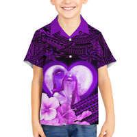 Dolphin Couple Love Story Valentine Day Kid Hawaiian Shirt With Polynesian Tribal Tattoo Purple Style LT03 Kid Purple - Polynesian Pride