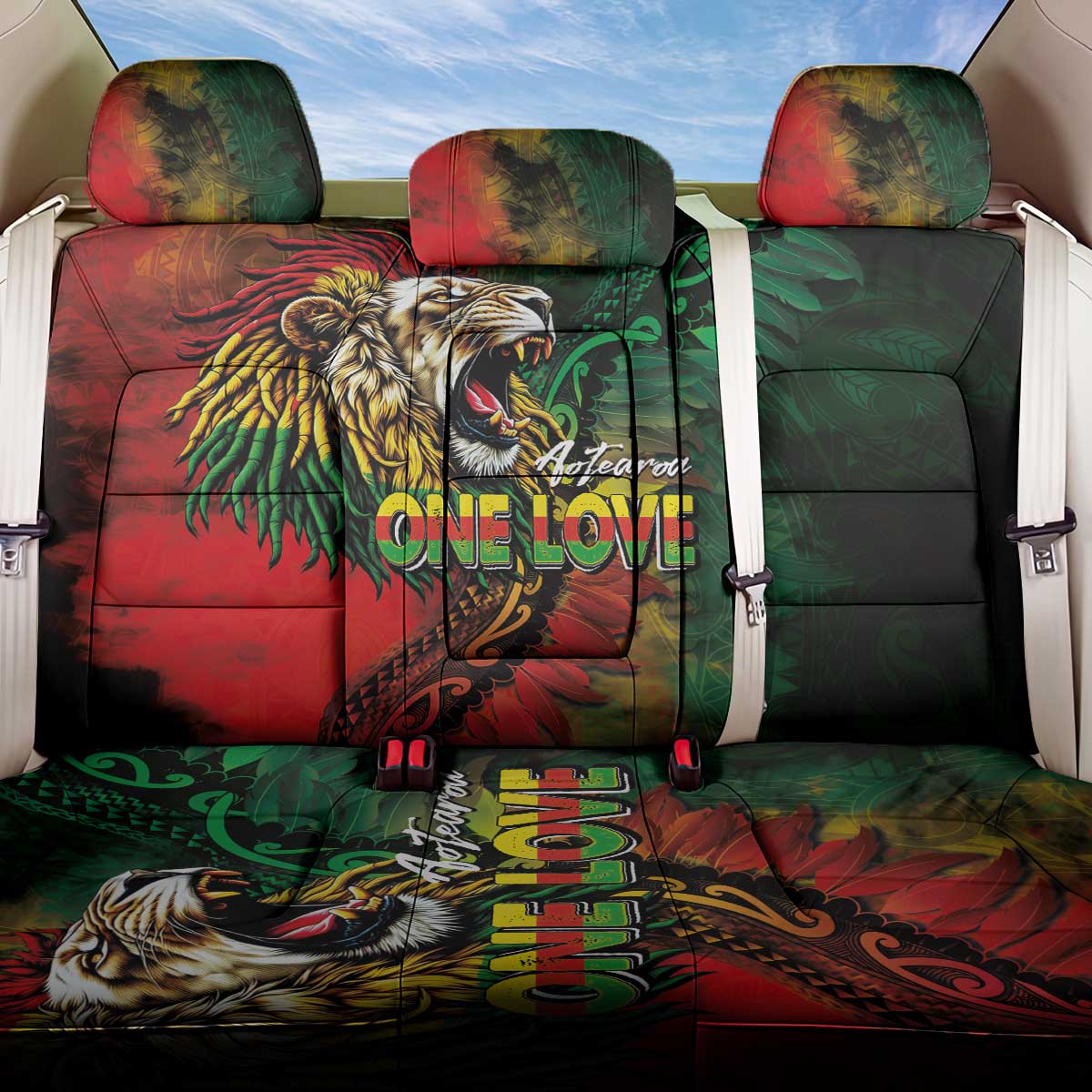 Aotearoa One Love Back Car Seat Cover Reggae Lion with Kakahu Huruhuru