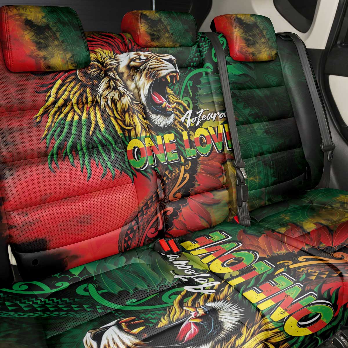 Aotearoa One Love Back Car Seat Cover Reggae Lion with Kakahu Huruhuru