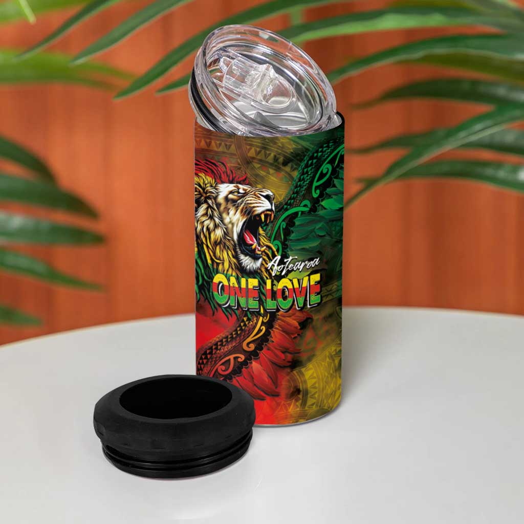 Aotearoa One Love 4 in 1 Can Cooler Tumbler Reggae Lion with Kakahu Huruhuru