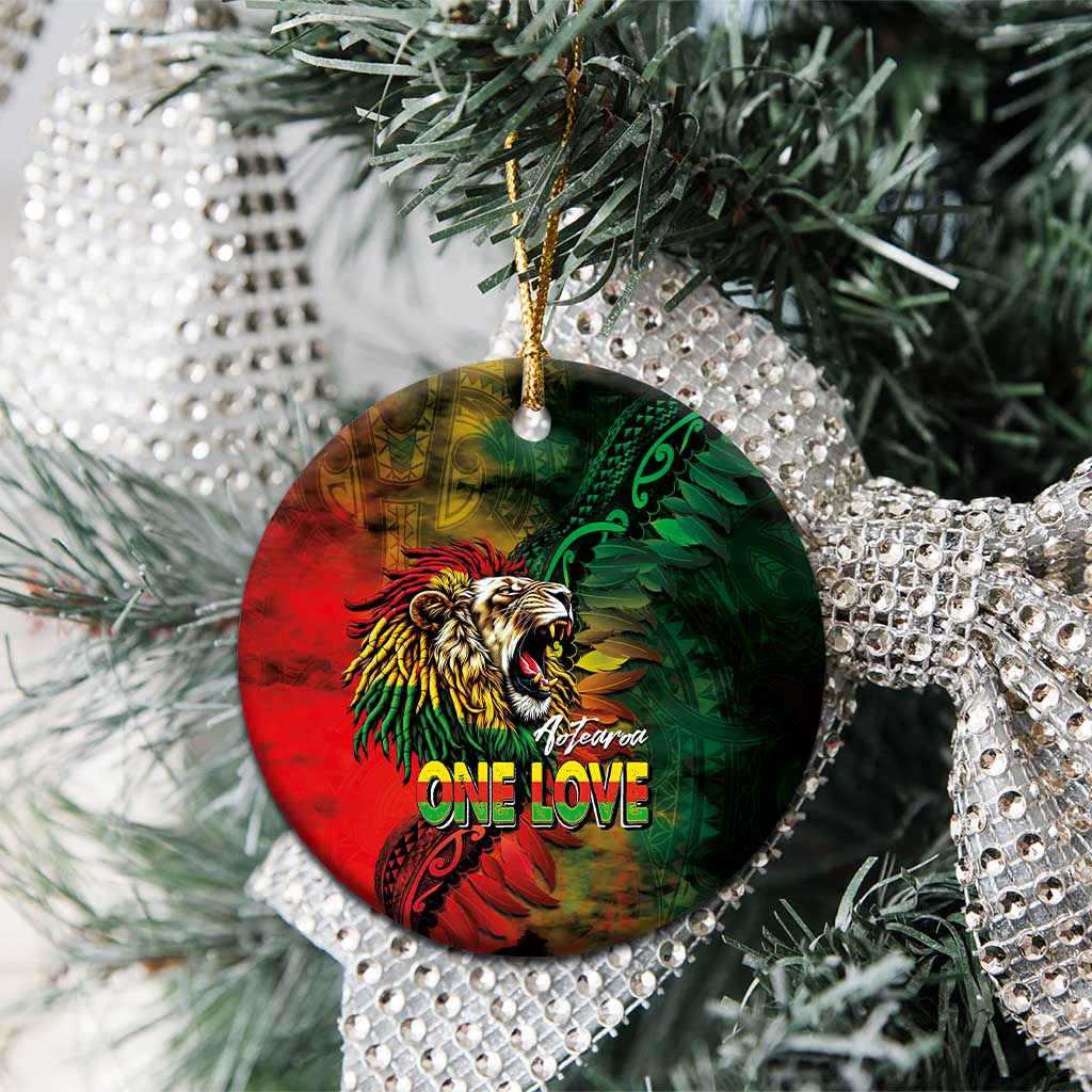 Aotearoa One Love Ceramic Ornament Reggae Lion with Kakahu Huruhuru