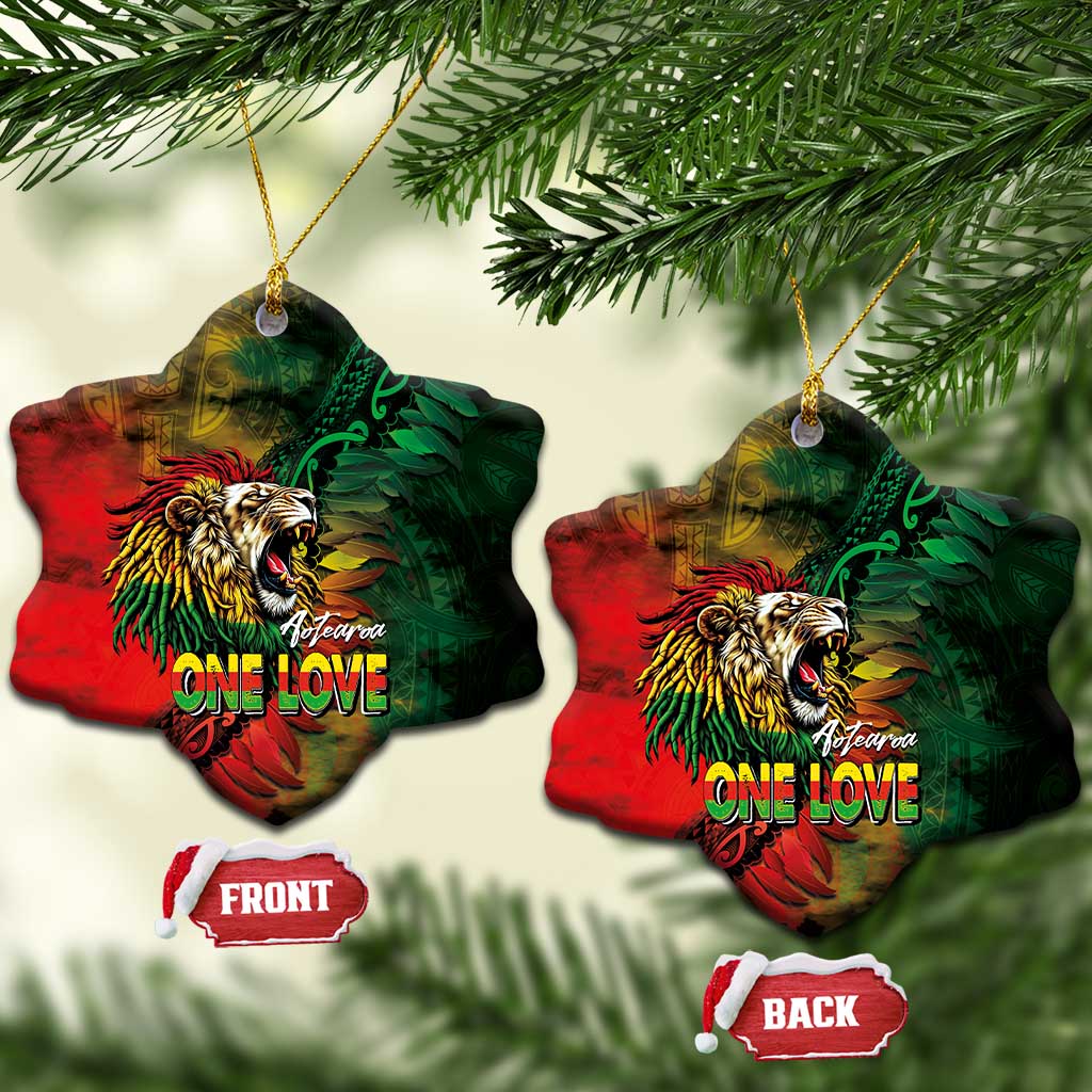 Aotearoa One Love Ceramic Ornament Reggae Lion with Kakahu Huruhuru