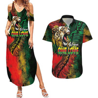 Aotearoa One Love Couples Matching Summer Maxi Dress and Hawaiian Shirt Reggae Lion with Kakahu Huruhuru