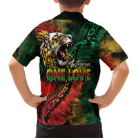Aotearoa One Love Family Matching Off The Shoulder Long Sleeve Dress and Hawaiian Shirt Reggae Lion with Kakahu Huruhuru LT03 - Polynesian Pride
