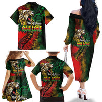 Aotearoa One Love Family Matching Off The Shoulder Long Sleeve Dress and Hawaiian Shirt Reggae Lion with Kakahu Huruhuru LT03 - Polynesian Pride