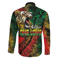 Aotearoa One Love Family Matching Off The Shoulder Long Sleeve Dress and Hawaiian Shirt Reggae Lion with Kakahu Huruhuru LT03 - Polynesian Pride