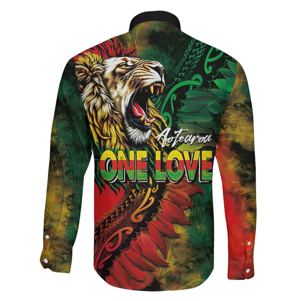 Aotearoa One Love Family Matching Off Shoulder Maxi Dress and Hawaiian Shirt Reggae Lion with Kakahu Huruhuru LT03 - Polynesian Pride