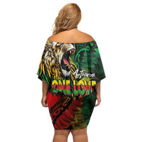 Aotearoa One Love Family Matching Off Shoulder Short Dress and Hawaiian Shirt Reggae Lion with Kakahu Huruhuru LT03 - Polynesian Pride