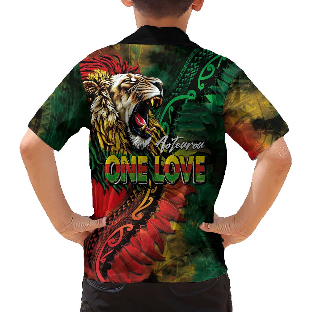 Aotearoa One Love Family Matching Summer Maxi Dress and Hawaiian Shirt Reggae Lion with Kakahu Huruhuru LT03 - Polynesian Pride