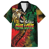 Aotearoa One Love Family Matching Summer Maxi Dress and Hawaiian Shirt Reggae Lion with Kakahu Huruhuru LT03 Dad's Shirt - Short Sleeve Black - Polynesian Pride