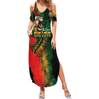 Aotearoa One Love Family Matching Summer Maxi Dress and Hawaiian Shirt Reggae Lion with Kakahu Huruhuru LT03 Mom's Dress Black - Polynesian Pride