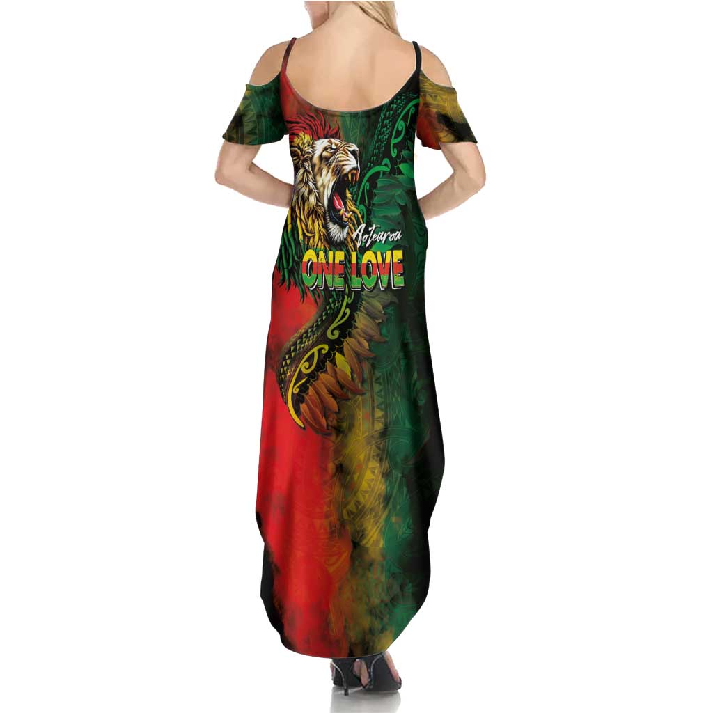 Aotearoa One Love Family Matching Summer Maxi Dress and Hawaiian Shirt Reggae Lion with Kakahu Huruhuru LT03 - Polynesian Pride