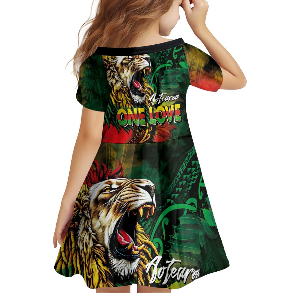 Aotearoa One Love Family Matching Tank Maxi Dress and Hawaiian Shirt Reggae Lion with Kakahu Huruhuru LT03 - Polynesian Pride