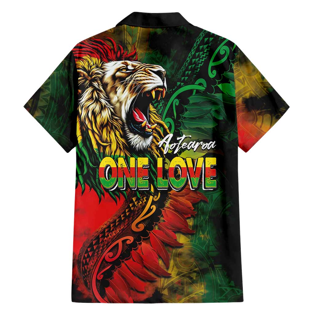 Aotearoa One Love Family Matching Tank Maxi Dress and Hawaiian Shirt Reggae Lion with Kakahu Huruhuru LT03 - Polynesian Pride