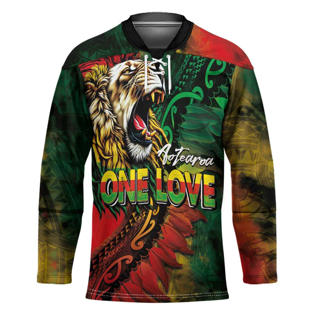 Aotearoa One Love Hockey Jersey Reggae Lion with Kakahu Huruhuru