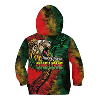 Aotearoa One Love Kid Hoodie Reggae Lion with Kakahu Huruhuru