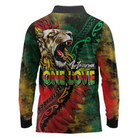Aotearoa One Love Long Sleeve Polo Shirt Reggae Lion with Kakahu Huruhuru