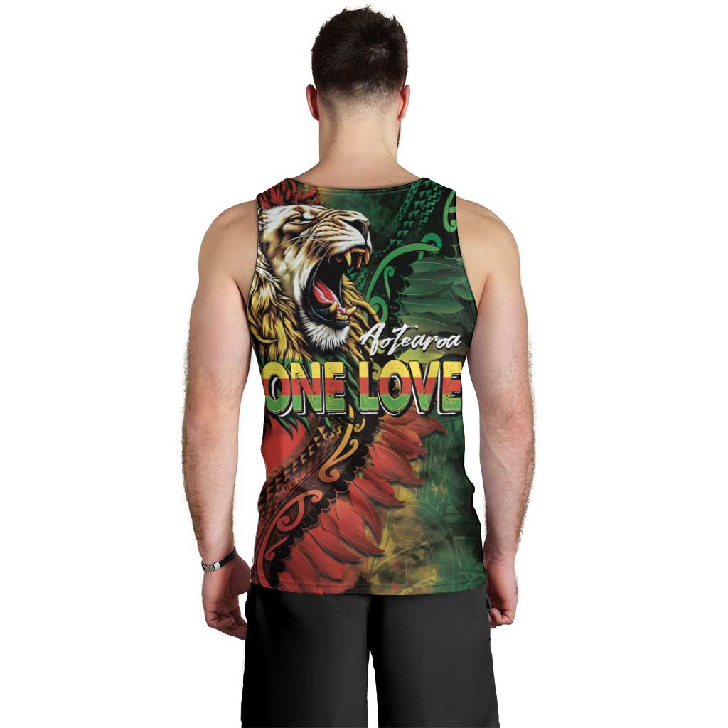 Aotearoa One Love Men Tank Top Reggae Lion with Kakahu Huruhuru