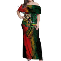 Aotearoa One Love Off Shoulder Maxi Dress Reggae Lion with Kakahu Huruhuru