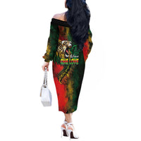 Aotearoa One Love Off The Shoulder Long Sleeve Dress Reggae Lion with Kakahu Huruhuru
