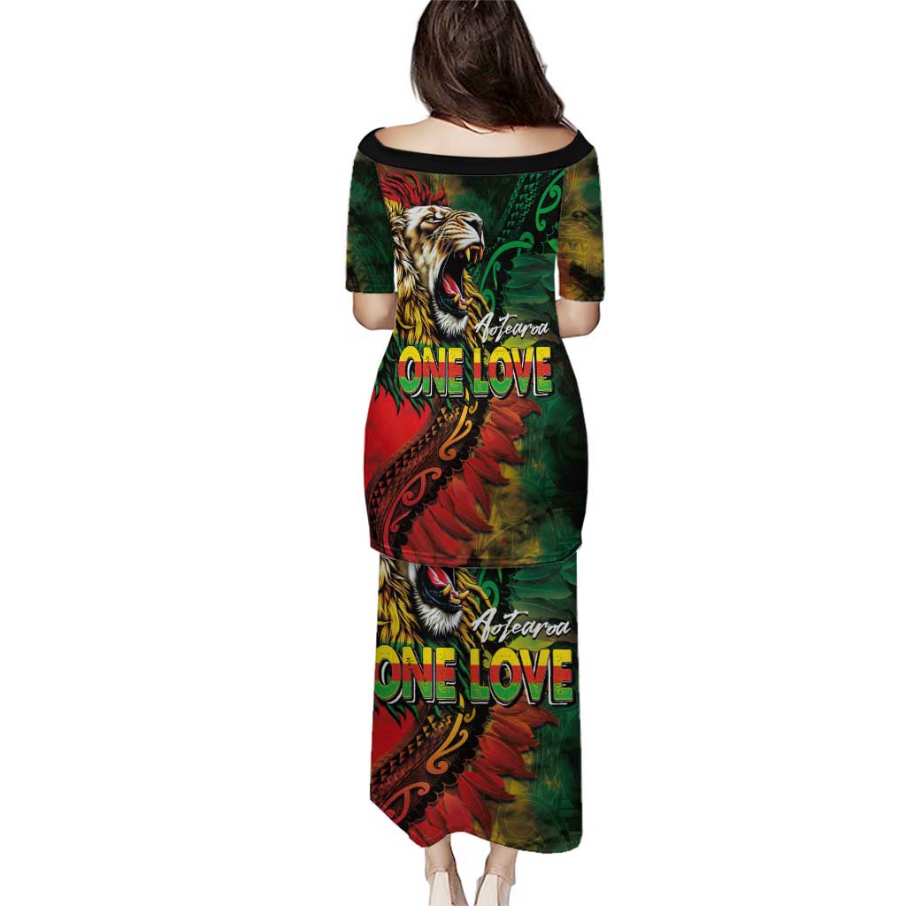 Aotearoa One Love Puletasi Reggae Lion with Kakahu Huruhuru