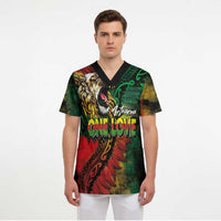 Aotearoa One Love Scrub Top Reggae Lion with Kakahu Huruhuru