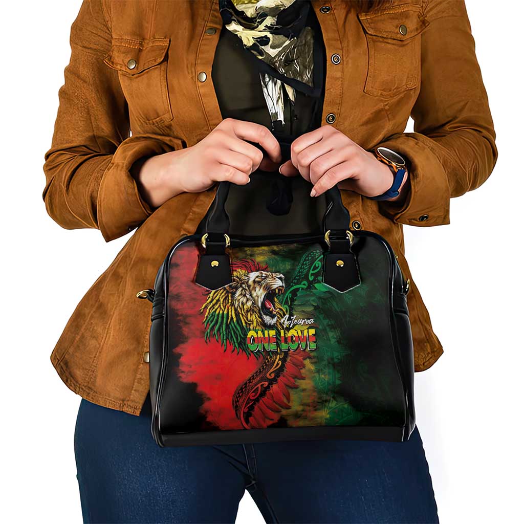 Aotearoa One Love Shoulder Handbag Reggae Lion with Kakahu Huruhuru