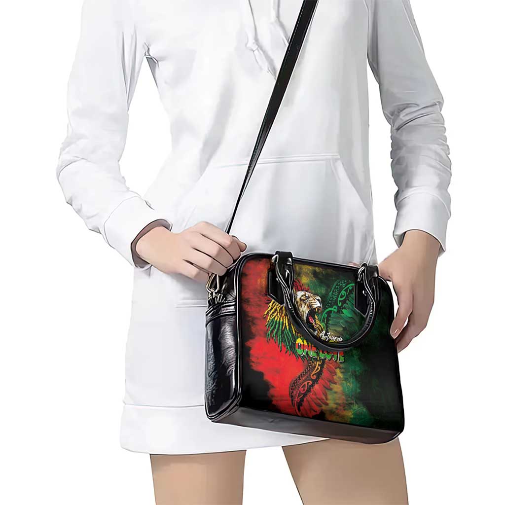 Aotearoa One Love Shoulder Handbag Reggae Lion with Kakahu Huruhuru