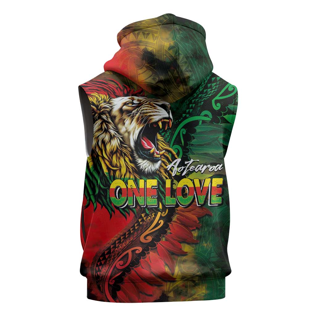 Aotearoa One Love Sleeveless Hoodie Reggae Lion with Kakahu Huruhuru