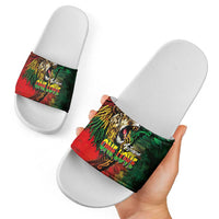 Aotearoa One Love Slide Sandals Reggae Lion with Kakahu Huruhuru