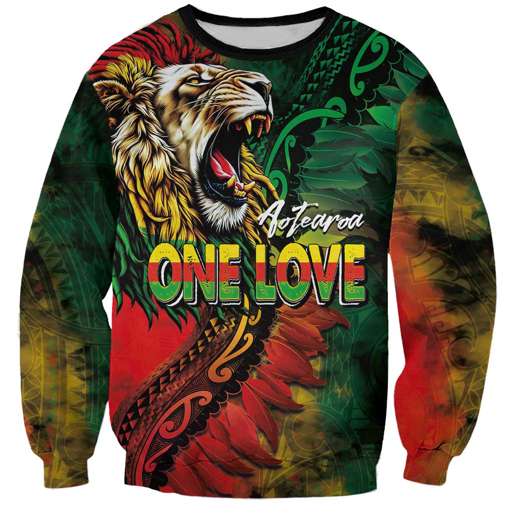 Aotearoa One Love Sweatshirt Reggae Lion with Kakahu Huruhuru