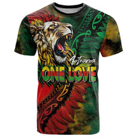 Aotearoa One Love T Shirt Reggae Lion with Kakahu Huruhuru
