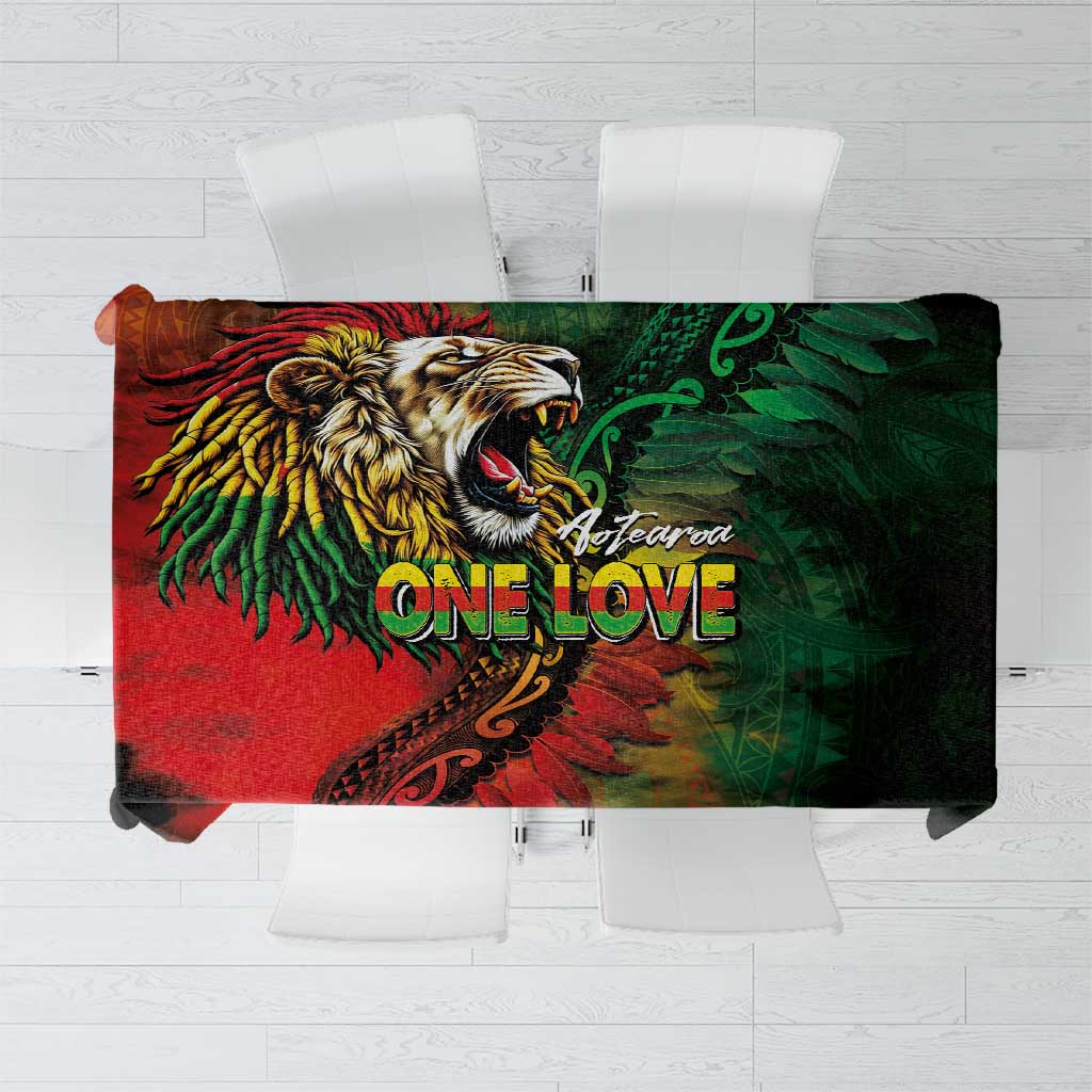 Aotearoa One Love Tablecloth Reggae Lion with Kakahu Huruhuru LT03 Black - Polynesian Pride