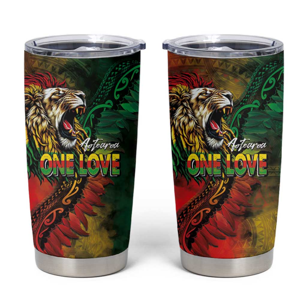 Aotearoa One Love Tumbler Cup Reggae Lion with Kakahu Huruhuru