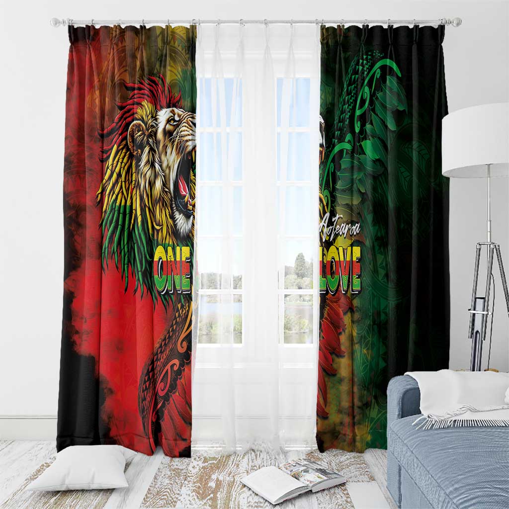 Aotearoa One Love Window Curtain Reggae Lion with Kakahu Huruhuru