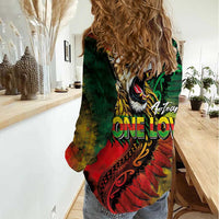 Aotearoa One Love Women Casual Shirt Reggae Lion with Kakahu Huruhuru
