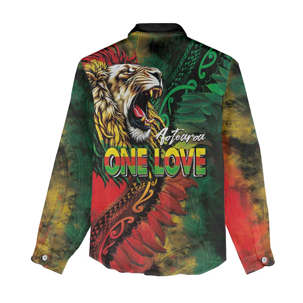 Aotearoa One Love Women Casual Shirt Reggae Lion with Kakahu Huruhuru