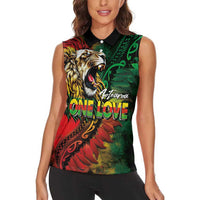 Aotearoa One Love Women Sleeveless Polo Shirt Reggae Lion with Kakahu Huruhuru