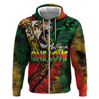 Aotearoa One Love Zip Hoodie Reggae Lion with Kakahu Huruhuru