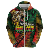 Aotearoa One Love Zip Hoodie Reggae Lion with Kakahu Huruhuru