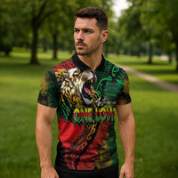 Aotearoa One Love Zipper Polo Shirt Reggae Lion with Kakahu Huruhuru