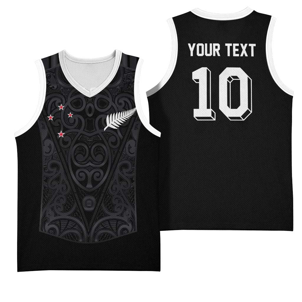 Custom Aotearoa Rugby Basketball Jersey Fern Blacks-Traditional Maori Motifs Design