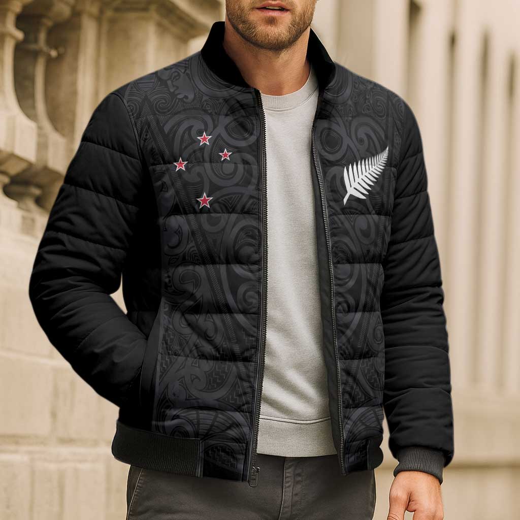 Custom Aotearoa Rugby Bomber Puffer Jacket Fern Blacks-Traditional Maori Motifs Design