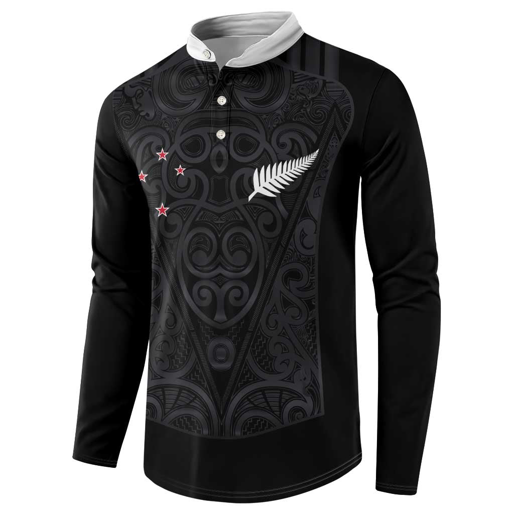 Custom Aotearoa Rugby Button Sweatshirt Fern Blacks-Traditional Maori Motifs Design