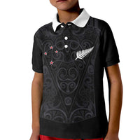Custom Aotearoa Rugby Kid Polo Shirt Fern Blacks-Traditional Maori Motifs Design