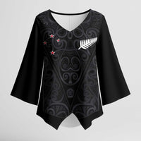 Custom Aotearoa Rugby Kimono Sleeve Blouse Fern Blacks-Traditional Maori Motifs Design